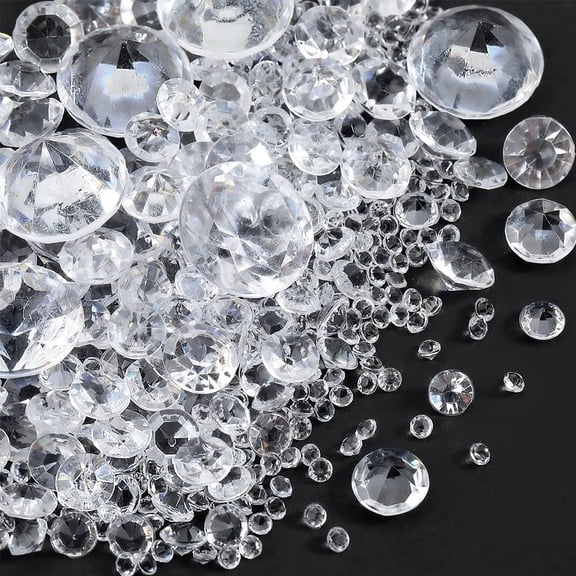 1100Pcs 5 Sizes Acrylic Ice Rock Crystals Vase Filler Clear Rhinestone Diamonds Faceted Table Scatters Vase Fillers for Table Confetti Wedding Christmas Party Decor Art CraftsClear