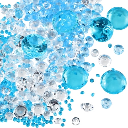 1100Pcs 5 Sizes Clear Ice Rocks Bulk Acrylic Vase Filler Beads Blue Faceted Diamonds Gem Stones No Hole Bead for Vases Fillers Table