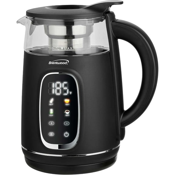 1100W 1.7L BPA Cordless Digital Glass Electric Kettle with Tea Infuser, 360° Base, Auto Shut-Off, Keep Warm, Boil Dry Protection, and Temperature Control with 4 Presets (Black, 1.7L)