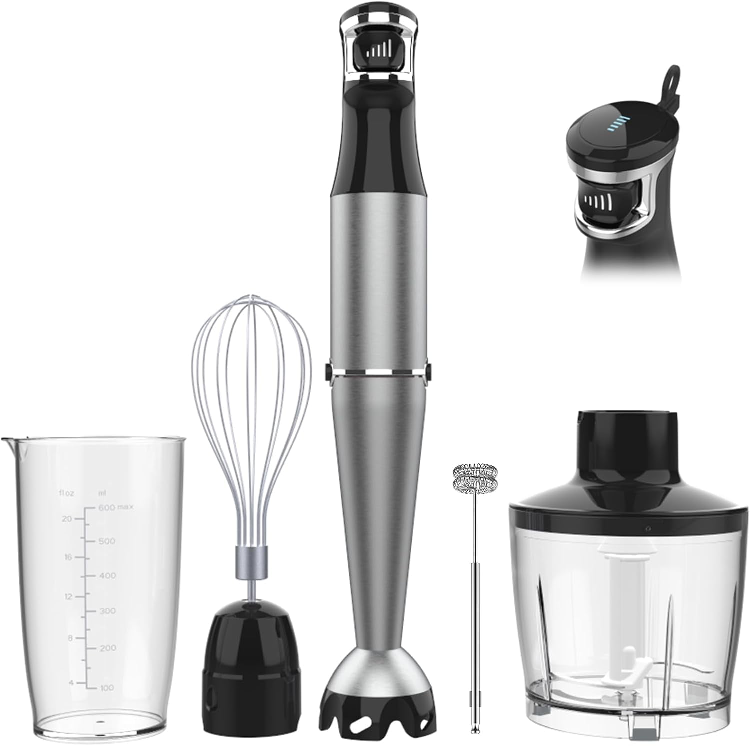 1100W 5-in-1 Handheld Immersion Blender, Variable Speed Corded Stick Blender with Chopper Whisk and Frother