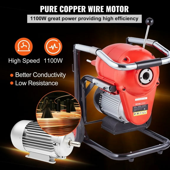 1100W Drain Cleaner Machine, 120FT Snake Auger 6/5" Manual Feed for Tough Clogs - Walmart