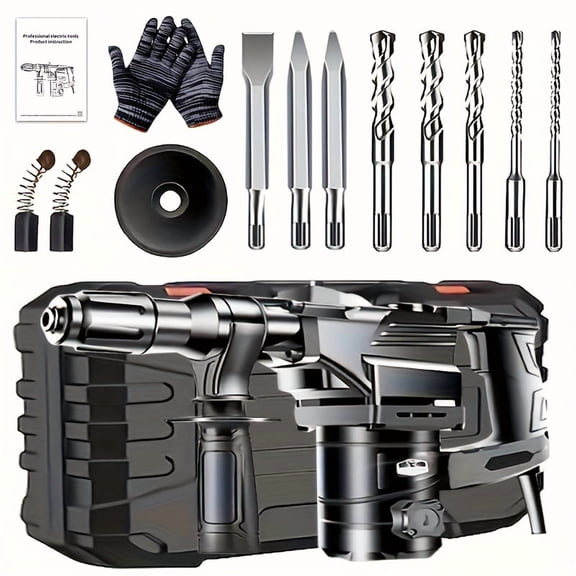 1100W Heavy-Duty 3-in-1 Impact Drill - 26mm Drilling Depth, 3 Drill Bits for Wall Removal/Powder Breaking/Mud Mixing/Soil, Industrial & Home Power Tool