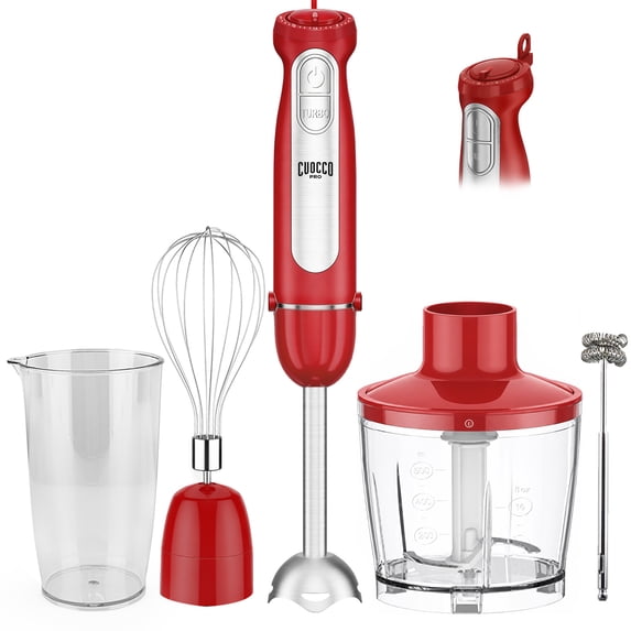 1100W Immersion Blender, 21-Speed Hand Blender with Turbo Mode, 5-in-1 Stick Blender for Smoothies, Baby Food, Soups, Purees, Red