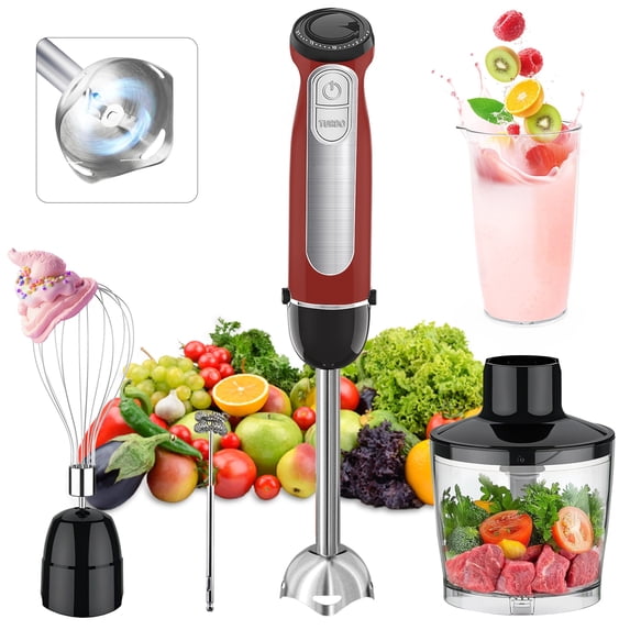 1100W Immersion Blender, 21-Speed Hand Blender with Turbo Mode, 5-in-1 Stick Blender for Smoothies, Baby Food, Soups, Purees, Red