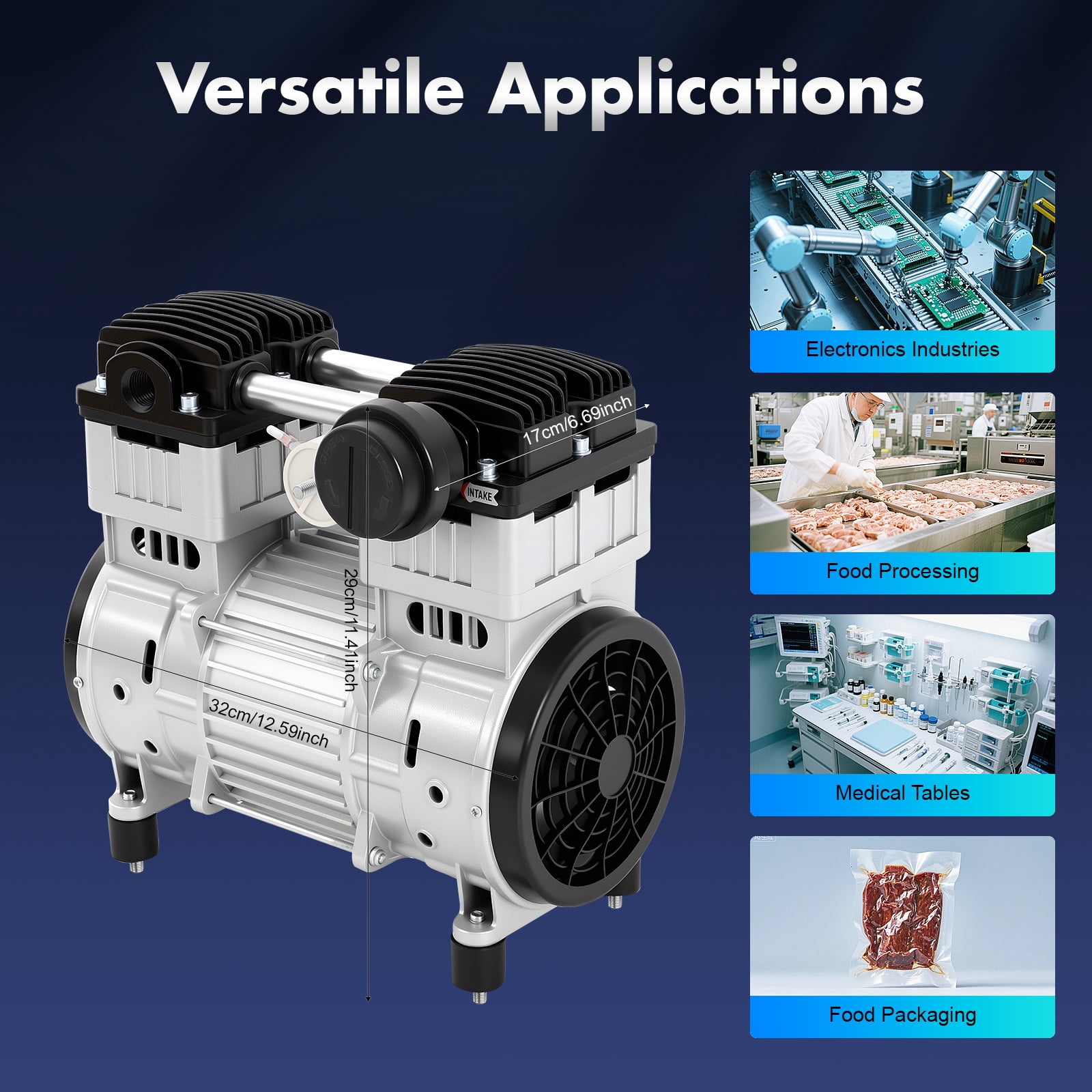 1100W Oilless Vacuum Pump Industrial Oil-free Silent Diaphragm Vacuum Pump for Blister Molding, Plastics