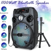 1100W Portable Bluetooth Speaker with Tripod Stand 8 Woofer Party PA Sound System LED Mic Remote