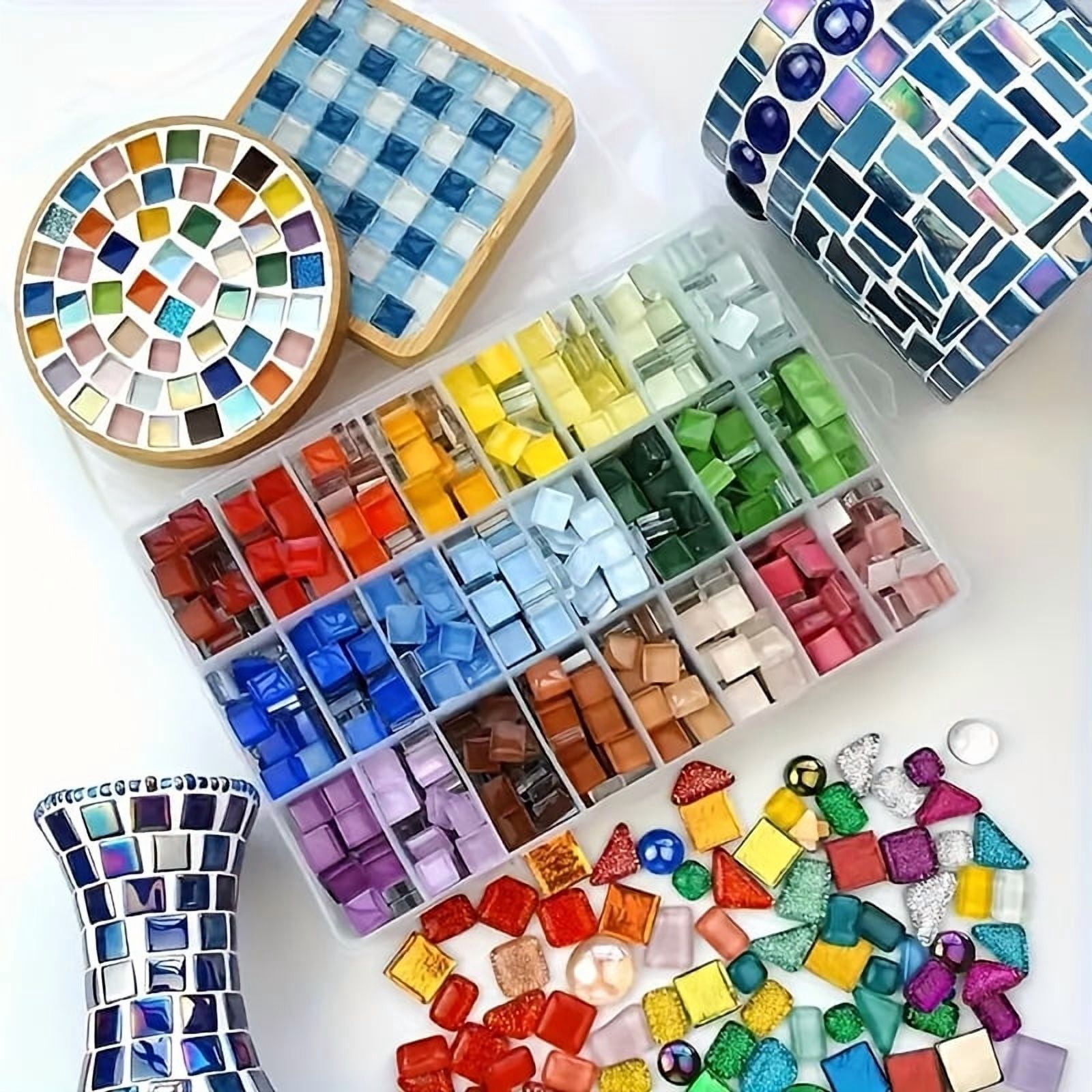 1100g 8 Color Mosaic Tiles, Mosaic Tiles for Crafts with Divided Storage Box, Mixed Irregular Shapes Glass Tiles for DIY Crafts, Home Decor, Art Projects