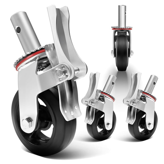 1100lbs Per Wheel Double Lock Scaffold Casters, 6in Swivel Rubber Wheels, 10.75.63.7in Thicken Steel Casters, 4 Pack, for Mobile Scaffolding, Construction Work Platform