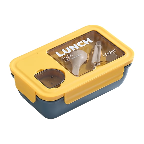 1100ml Plastic Lunch Box Fresh Keeping Box, Microwave Safe Sealed Thermal Insulation Bento Container with Tableware, Divided Meal Prep for Office, Leakproof