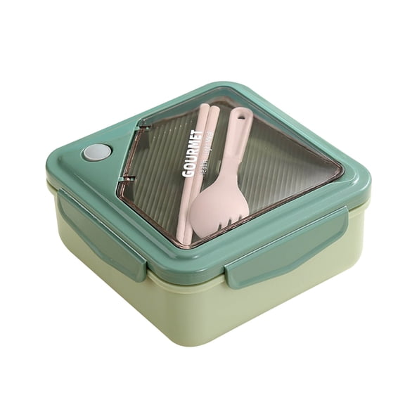 1100ml Square Compartment Plastic Lunch Box, Microwave Safe Bento Box with Spoon and Chopsticks, Portable Meal Container for Youngsters and Office Workers