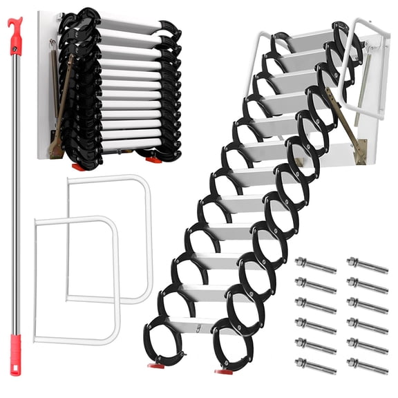 1102 lbs Capacity Attic Ladder Pull Down System, 118in Height Titanium Magnesium Alloy Wall-Mounted Folding Attic Staircase,10ft 12-Step Retractable Loft Ladder for Attic, Garage, Basement