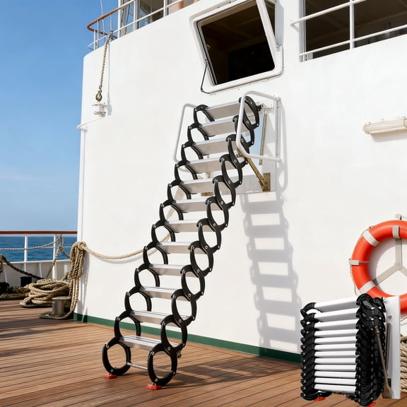 1102LBS Pull Down Attic Stairs, 12 Steps Aluminum-Magnesium Alloy Loft Wall Mounted Stairs, Telescopic Fold Ladder for Attics, Roof Maintenance, Garage Lofts