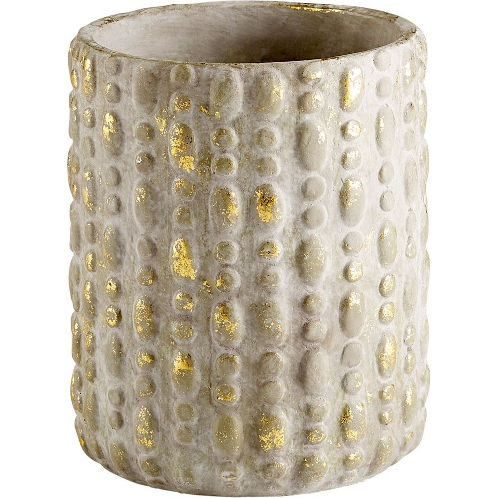 Ash Gray Embossed Ceramic Planter with Gold Accents