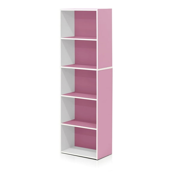 11055 5 - Tier Reversible Color Open Shelf Bookcase, White / Pink