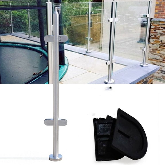 110CM Balustrade Posts Glass Railing Posts, Stainless Steel Balustrade Posts, Railing Fence Pole Handrail Garden Fencing, for Balustrade Balcony Deck Stairs(Cornor Post with top)