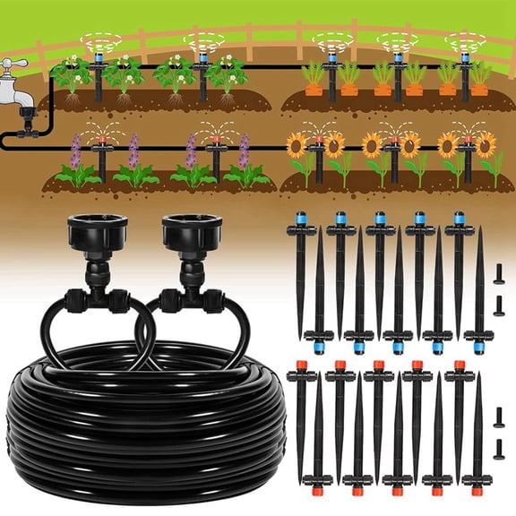 110FT Quick-Connect Drip Irrigation Kit, Garden Watering System DIY Automatic Irrigation Equipment Set for Lawn Raised