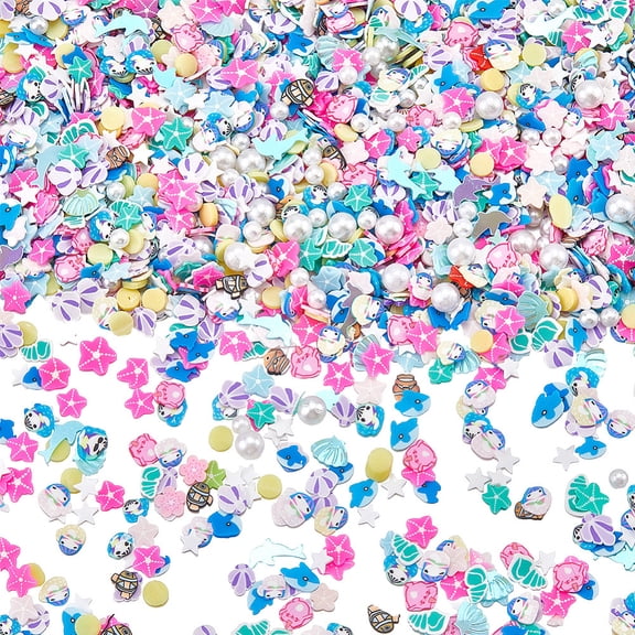 110G Summer Sprinkles Polymer Clay Slices Blue Hawaii Sea Ocean Marine Themed Shells Pearl Mini Cabochons Soft Sprinkle Flakes Slice for Nail Arts Cake Phone Case DIY Crafts Accessories