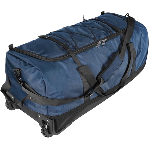 110L/140L Expandable Soft-Sided Foldable Duffle Bag with 2 Rubber Wheels,Packable 32" Rolling Carry- with Multi-Pockets & Compartments,Navy Blue
