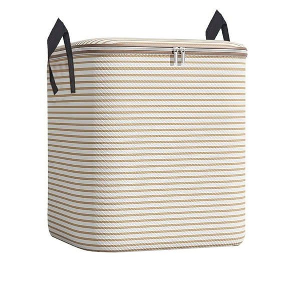 110L Houndstooth Pattern Storage Box, Large Capacity Foldable Clothes Organizer with Zipper & Handles for Blankets, Pillows, Bedding, and Seasonal Clothing (Beige)