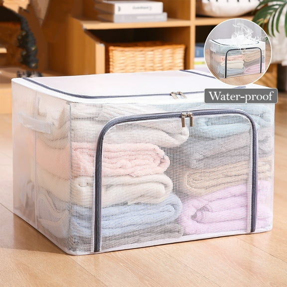 110L Large Foldable Storage Bins Organizer in Clear & Gray Zipper (Set of 3)