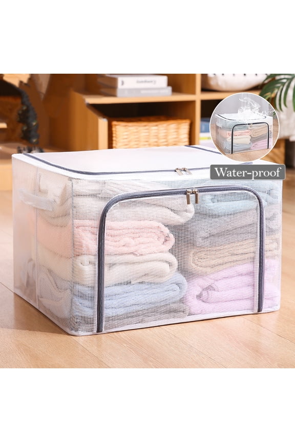 110L Large Foldable Storage Bins Organizer in Clear & Gray Zipper (Set of 3)