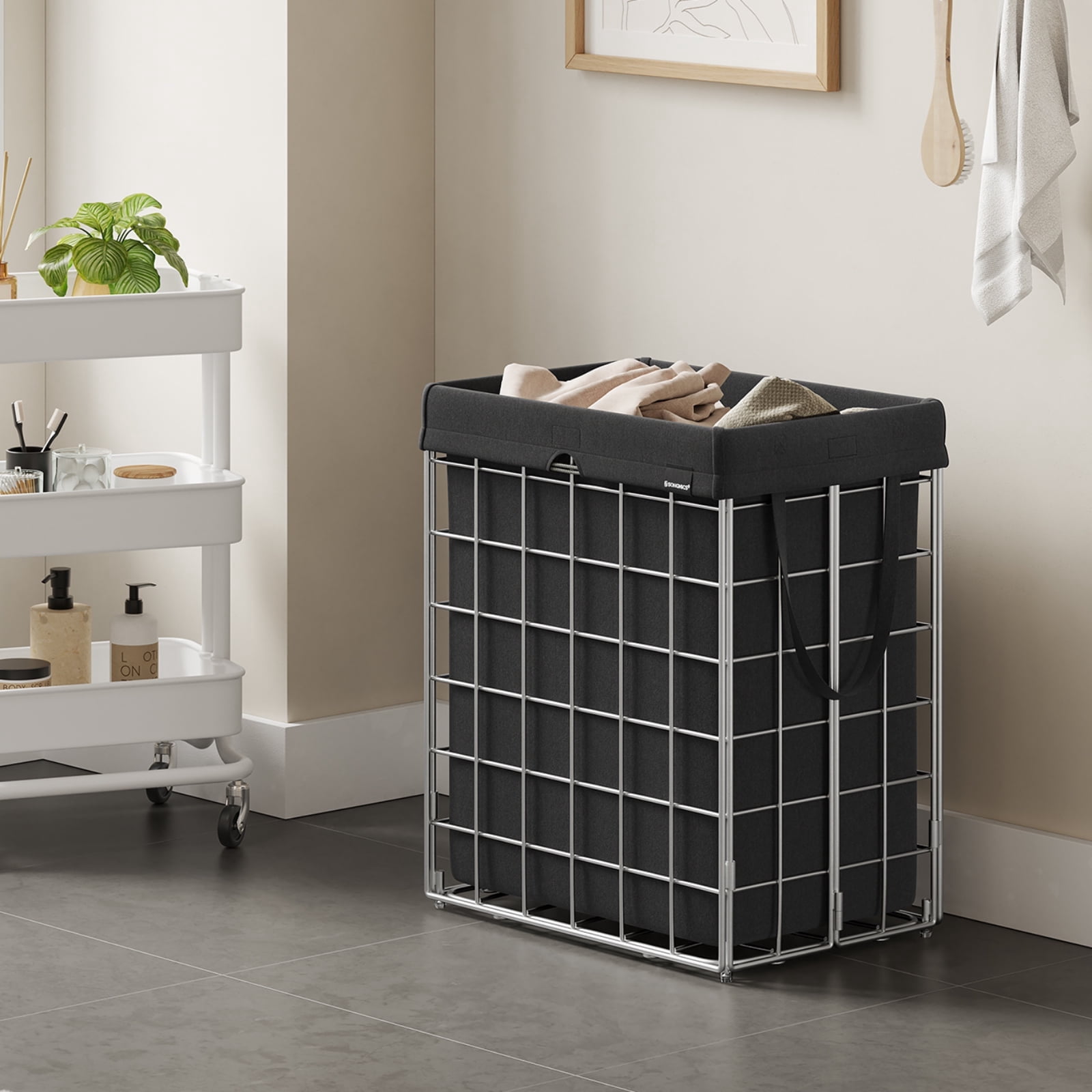 110L Laundry Hamper Laundry Basket Collapsible Clothes Hamper Removable and Washable Liner for Bedroom Bathroom Silver and Classic Black
