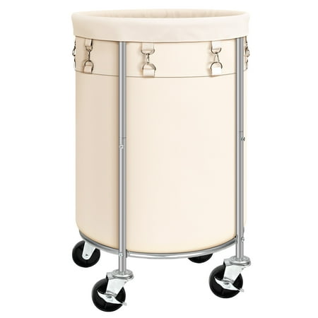 110L Laundry Sorter Cart with Removeable Bag, Laundry Basket with Wheels, Laundry Hamper with Metal Frame,Beige