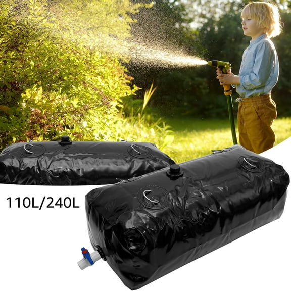 110L Portable Water Tank Water Storage Container with 3/4" PVC Spigot and Overflow Kit Foldable Water Tank for Garden Water Catcher Camping Emergency Water Storage Bladder Black