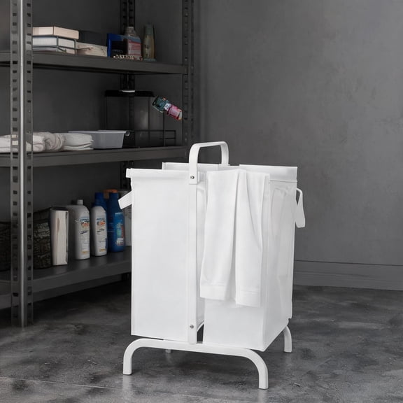 110L Storage Laundry Hamper with Lid and Sorting Cards, Classic White Oxford Fabric
