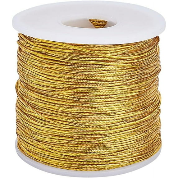 110M Gold Metallic Elastic Cord Stretchy Bracelet Hair String Ribbon Tinsel Braiding Rope Jewelry Thread for Crystal Jewelry Bead Necklaces Decorative Hanging Gift Wrapping