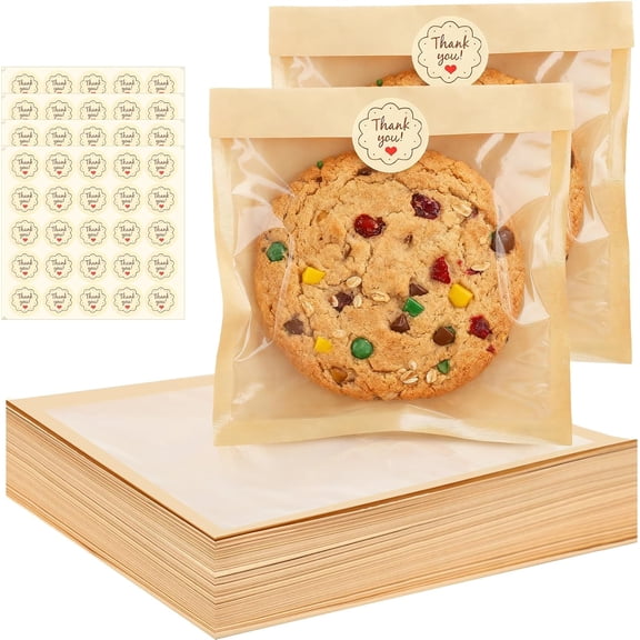 110PCS Individual Cookie Bags with Seal, 5.7 x 6.5 IN Bakery Bags with Window, Paper Cookie Packaging Supplies, Heat Sealable & Grease Resistant Baked Goods Packaging for Treat Donut Pastry Brownie