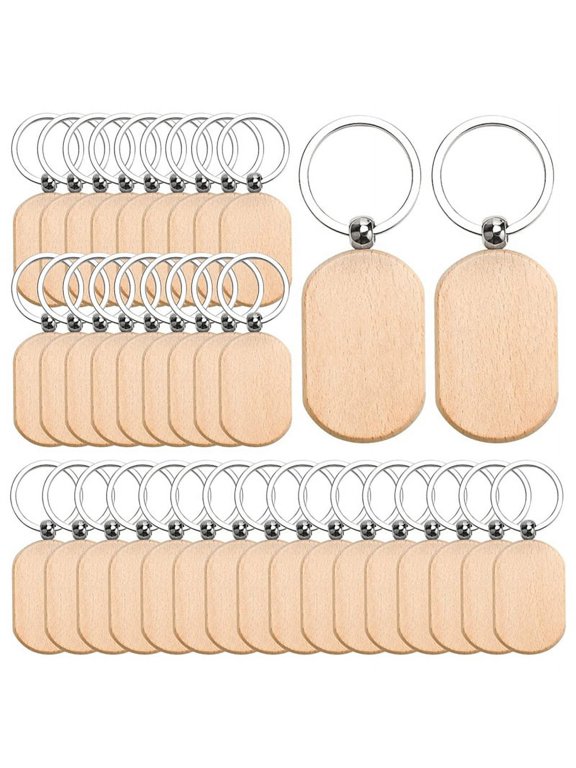 110PCS Wood Keychain Blanks, Unfinished Wood Key Tag, Wood Engraving Blanks Key Chain for -Rounded Square