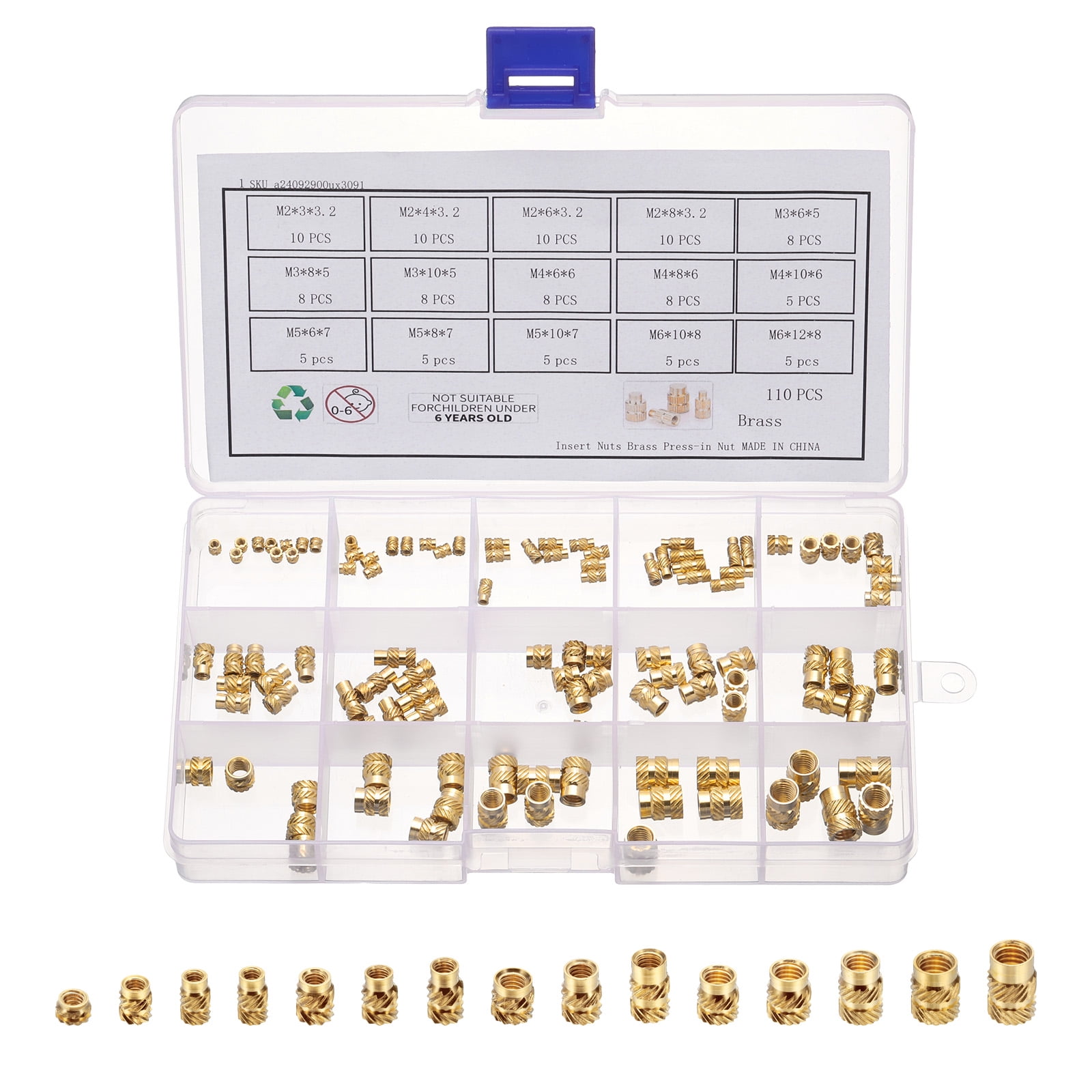 110Pack M2 M3 M4 M5 M6 Metric Threaded Inserts Brass Heat Set Insert ...