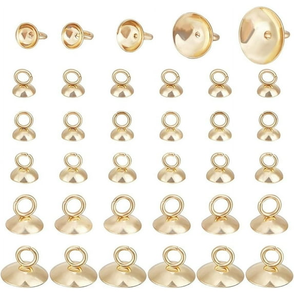 110Pcs 5 Size Real 18K Gold Plated Round Bails Clasp 304 Stainless Steel Clasp Bead Caps with Loop for Jewelry Making Gold Hole: 2.5mm