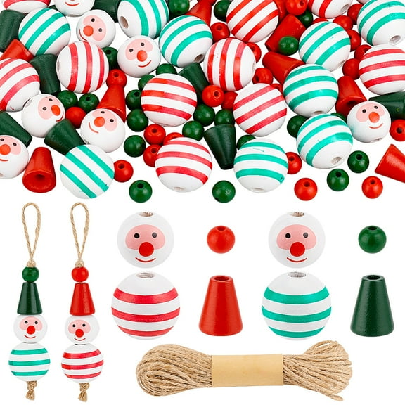 110Pcs Christmas Snowman Wooden Beads Christmas Wooden Beads Snowman Beads Winter Beads with Hemp Rope Christmas Decoration Holiday Decor