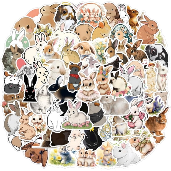 110Pcs Cute Rabbit Sticker, Cartoon Bunny Stickers for Kids Journals,Lovely Aesthetic Vinyl Decals for Teens Laptops Water Bottle Suitcase Skateboard