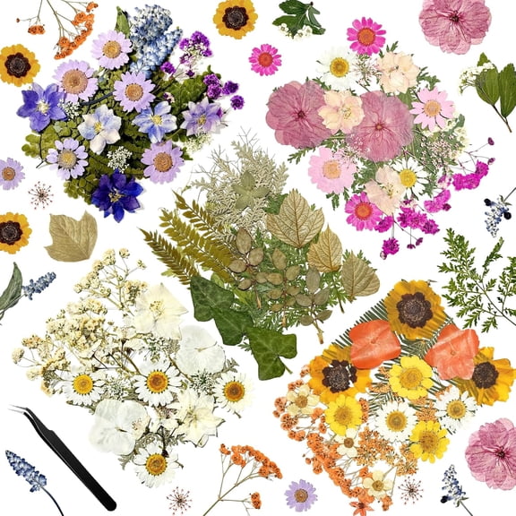 110Pcs Dried Flowers for Crafts, Real Pressed Dry Leaves Bulk Natural Herbs Kit Resin, DIY, Jewelry, Candle, Soap Making