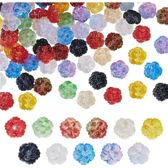 110Pcs Glass Flower Beads 11 Colors Transparent Flower Lampwork Beads Loose Beads Floral Spacer Bead with Hole Beaded Charms for Bracelets Necklaces Jewelry Making Scrapbooking
