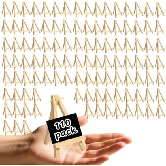 110Pcs Mini Wood Easel Stands - 5 Inch Small Wooden Display Easels for Artist Crafts, Business Cards, Photos, Paintings & Gifts (Tabletop Tripod Holder)$$Office