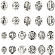 110Pcs Mixed Styles Tibetan Virgin Mary Spacer Beads Antique Silver Oval Religious Beads for DIY Jewelry Making Supplies