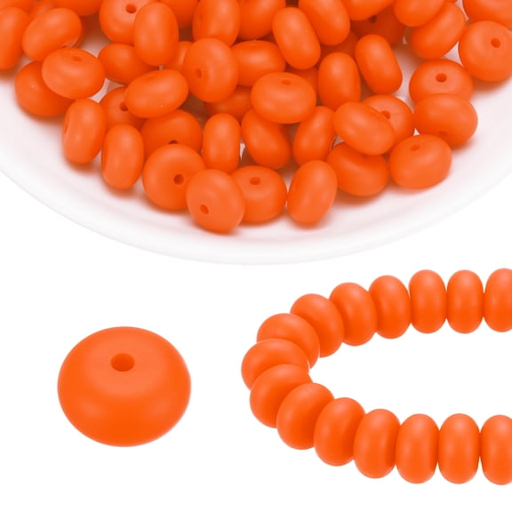 110Pcs Silicone Beads 14mm Lentil Rubber Focal Beads Bulk for Pens Keychain Bracelet Necklace DIY Crafts Making, Orange-Red