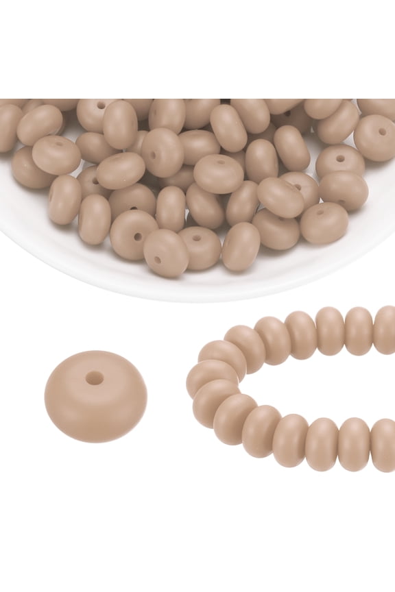 110Pcs Silicone Beads 14mm Lentil Rubber Focal Beads Bulk for Pens Keychain Bracelet Necklace DIY Crafts Making, Soft Beige