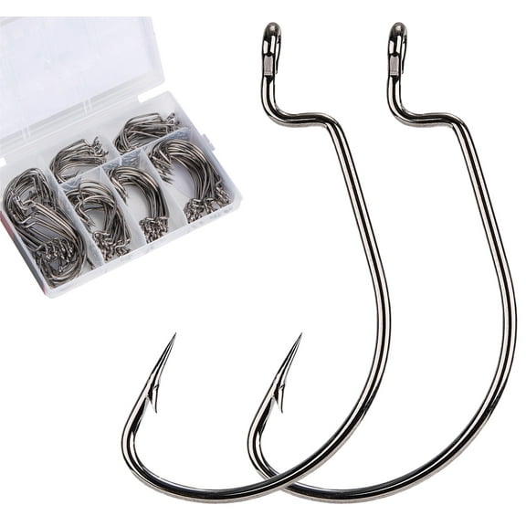 110Pcs Soft Bait Fishing Hooks EWG Offset Strong Texas Rig Bass Worm Fish Hooks Saltwater Freshwater