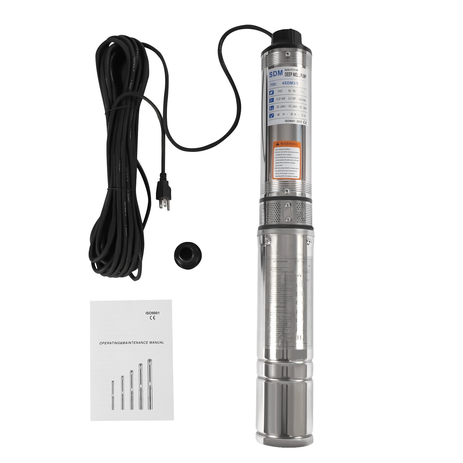 PEAKORA110V 0.5HP Submersible Deep Well Water Pump Stainless Steel 16GPM 157ft New