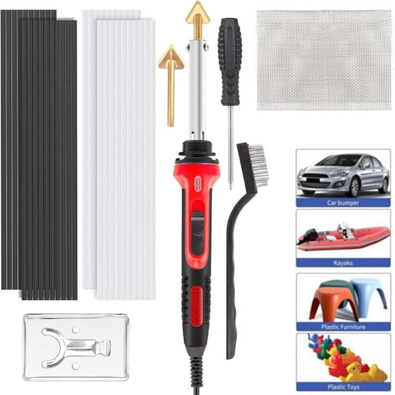 110V/100W Plastic Welding Kit - Includes Plastic Welder, 40 Welding Rods, Multiple Tips, and Accessories - Ideal for Car Bumpers, Dashboards, Kayaks, and More - Fast Heating, Easy to Use for Beginner