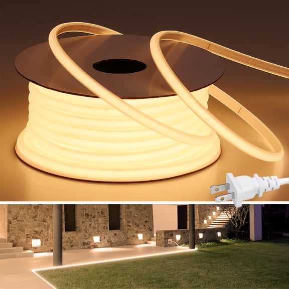 110V 10M COB LED Strip Light, Outdoor Safe, 3000K Warm White / 6000K Cool White, 200W Ultra-Bright, Flexible & Cuttable, Ideal for Bedroom, Garden, Christmas, Halloween Decor