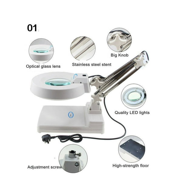 110V 10X Desktop Optical Magnifier Glass Lamp Tabletop LED Light Magnifying Reading Work Lights