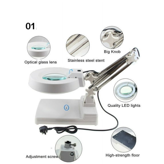110V 10X Desktop Optical Magnifier Glass Lamp Tabletop LED Light Magnifying Reading Work Lights