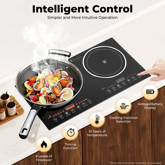 110V 1200W+1200W Portable Dual Induction Cooktop, LED 8 Gears Countertop Cooker, Double Burner Cooktop Stove for Pots and Pans with A Diameter of 4.72-9.65 Inches