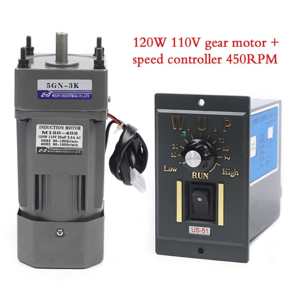 110V 120W Gear Reducer Motor+Variable Speed Controller 1:3(3K) 450RPM Adjustable